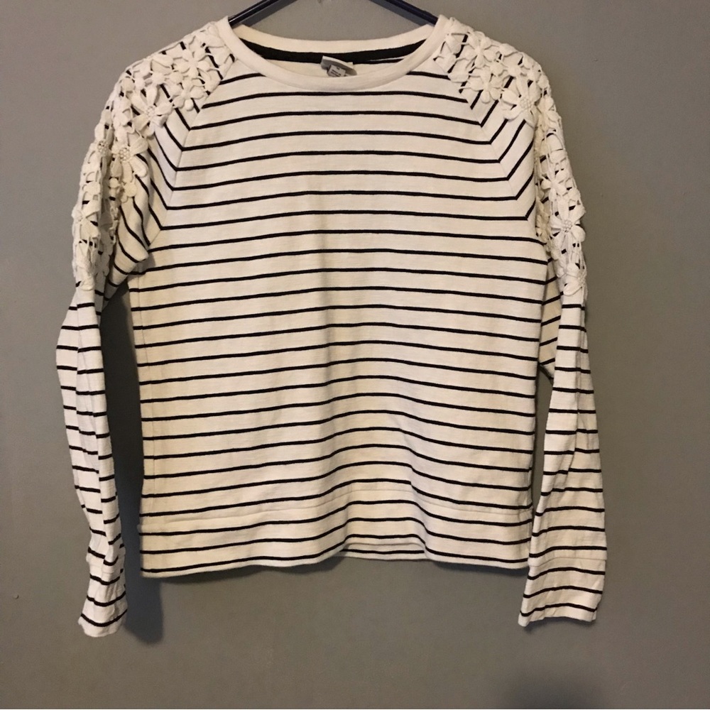A New Day Striped Sweater with Flower Detail on Shoulder Size Medium
